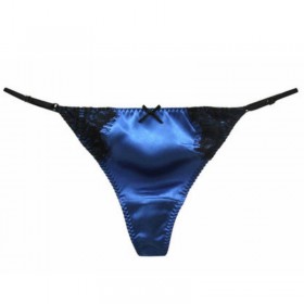 Silk Underwear Women G-string Sexy String Lingerie Lace Thong Briefs Natural Silk Panties Blue Knickers Tangas Bragas